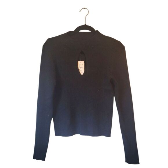 Hippie Rose Classic Black Ribbed Keyhole Neckline Sweater Size XL NWT - Picture 1 of 6
